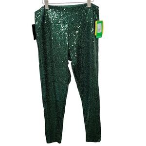 Tipsy Elves Dark Green Sequin High Waisted Leggings Women's Size 1X